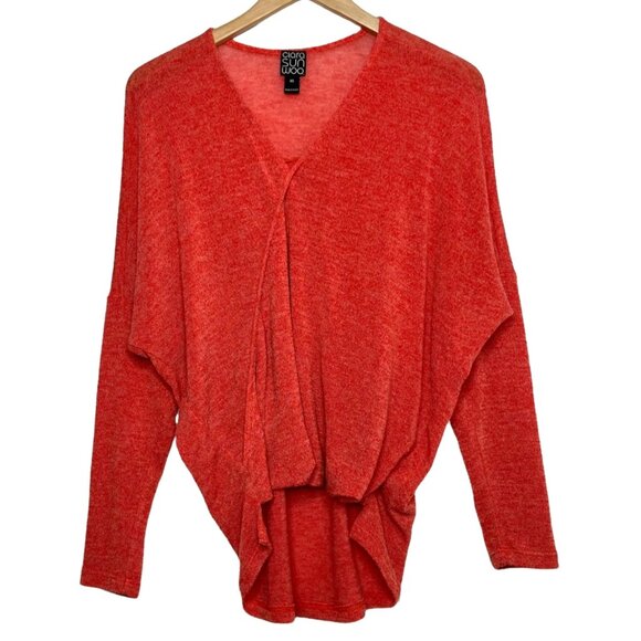 Clara Sun Woo Sweater Womens Orange V Neck Faux Wrap Pullover Made in USA Sz XS - Picture 1 of 7